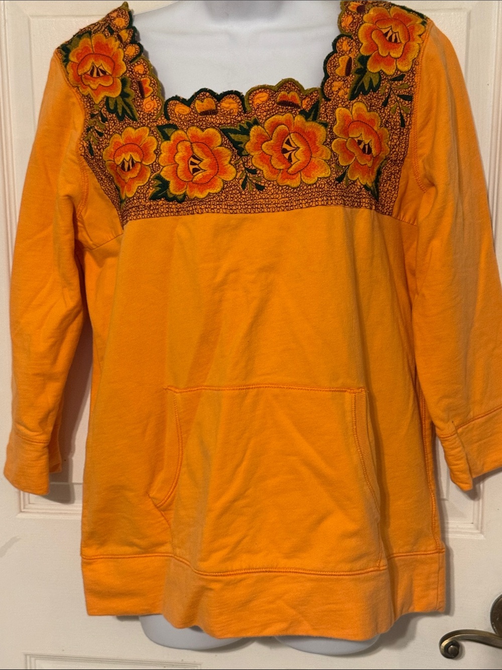 Lucky Brand Embroidered Floral Tunic Top in Bright Orange size Large